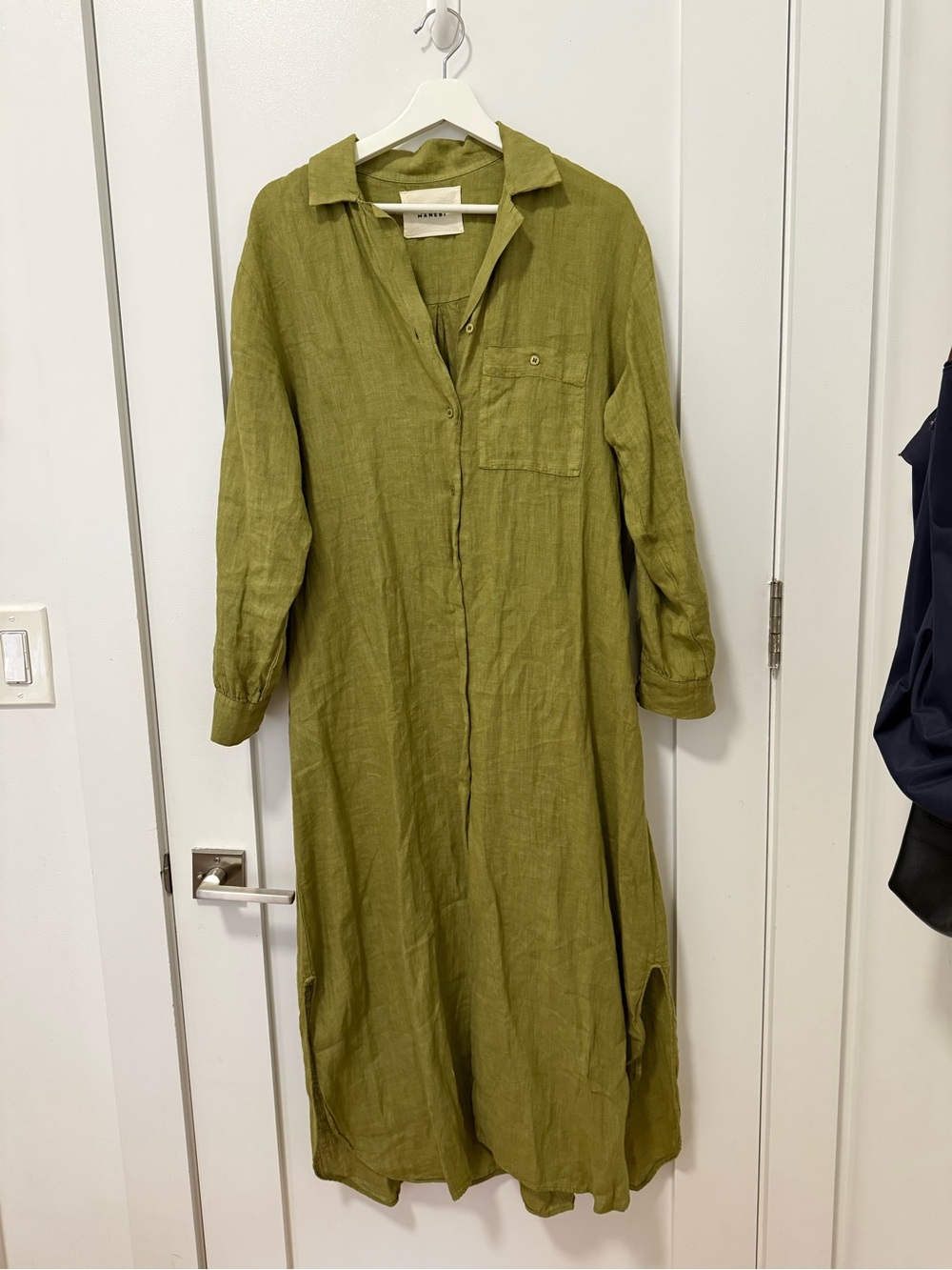 Manebí Relaxed Green Linen Maxi Shirt Dress